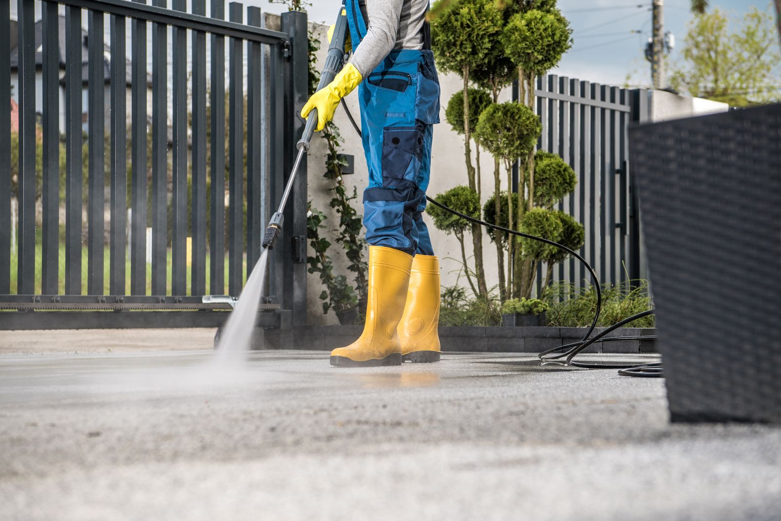 Driveway pressure washing outside a Richmond home