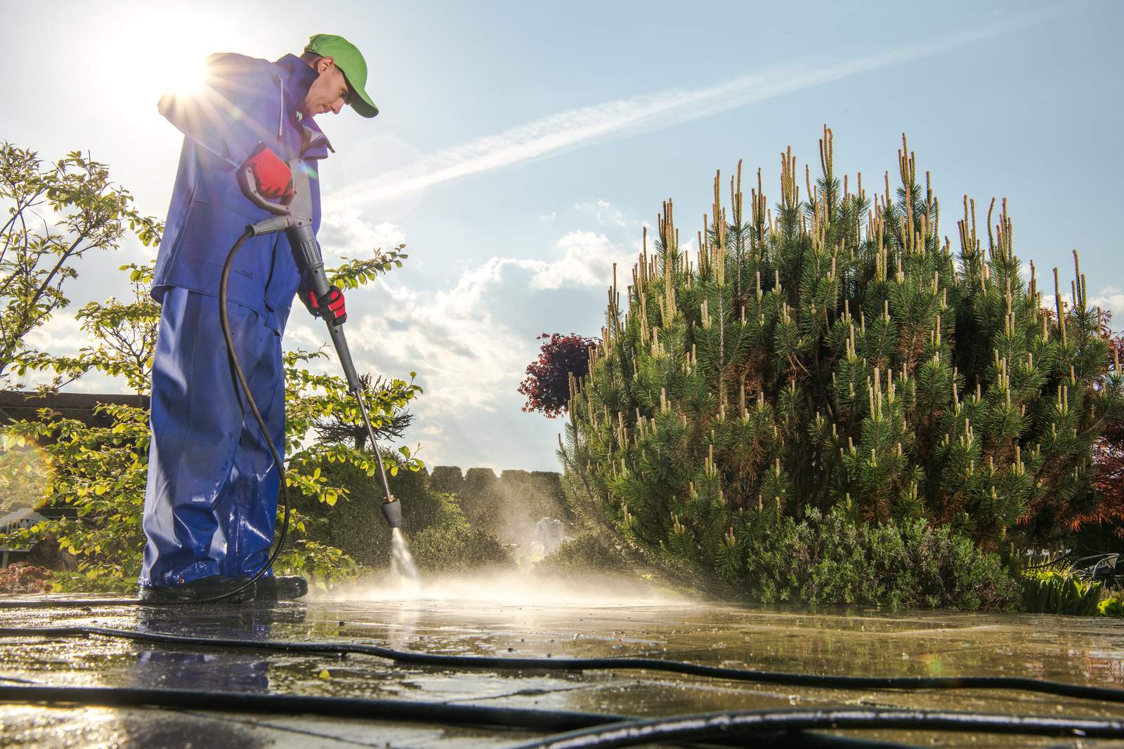 Garden walkway being washed down